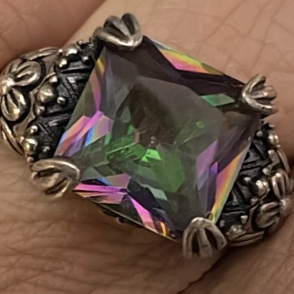 Vintage Sterling Silver 925 Large Mystic Topaz Stunning Ring Size 9 - Picture 5 of 16